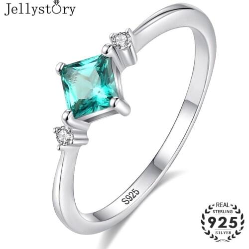 Jellystory Trendy 925 sterling silver Lady Ring 6*6mm High-grade Emerald square Rings ornaments for Wedding Party Gift sizes 6-9