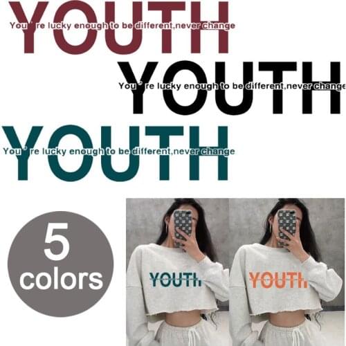 Fashion Heat Transfer Iron on DIY Patches YOUTH letterS Patch for Teenager Clothing Sticker for Clothes bags set/2pieces