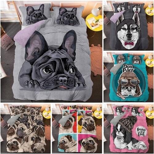 Cartoon Pug Duvet Cover Set Cute Dog 3D Beding 2/3pcs Single Twin Queen King Size Bed Drop Shipping Home Bedding Luxury Design