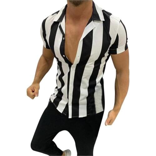 2020 Mens Casual Beach Short Sleeve Men Button Shirt Tops Classic Striped Male Hawaiian Mens Shirts Streetwear Camisa Masculina