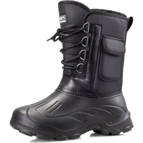 ERENEJIAN Man Thick Warm Snow Boots Plush Lined Mid-Calf Boots -40 Degree Outdoor Waterproof Tactical Combat Shoes Work Footwear