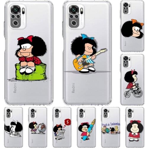 Soft Clear Case For Xiaomi Redmi Note 10 9 Pro 9S 8 7 8T 9C 7A 8A 9T K40 Transparent Silicone Phone Cover Cartoon Mafalda Fundas