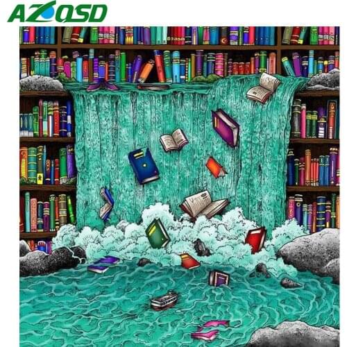 AZQSD 5D Diamond Painting Waterfall Book Cross Stitch Kits Diamond Embroidery Landscape Mosaic Rhinestones Handmade Home Decor