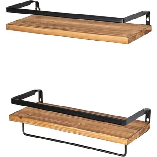 Floating Shelves Wall Mounted Shelf Rustic Wood Storage Rack for Kitchen Bathroom , Set of 2 Natural|W4409-Pine