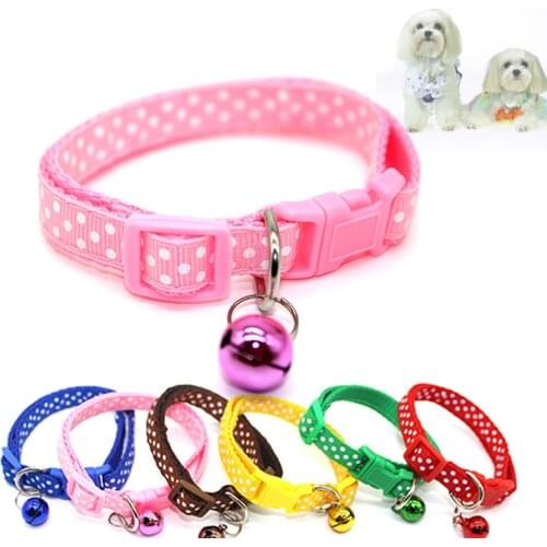 FangNymph Small Pet Nylon Bell Collar Adjustable Colorful Dot Pattern Pet Collar Habitat Deocr Small Cats Dog Bell Collar 2019