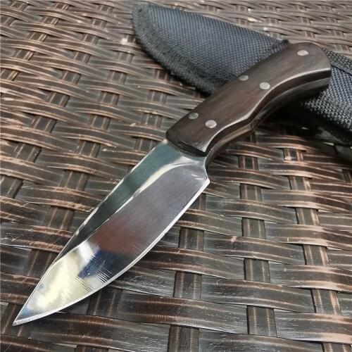 Stainless Steel Knife, Brown Non-slip Wooden Handle, Pocket Knife, Camping Hunting Knife, Picking and Cutting Tools