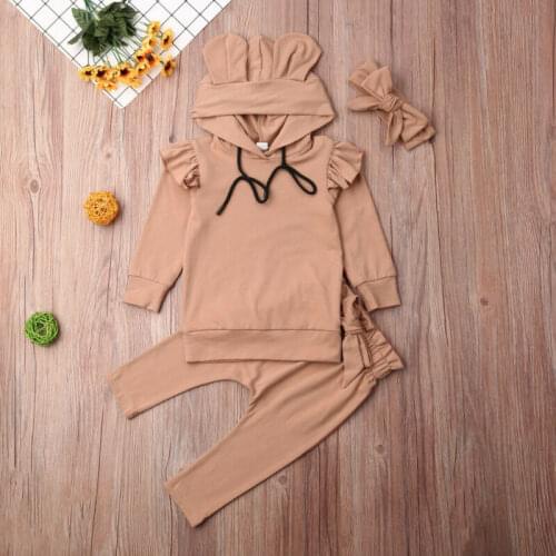0-24 Months Baby Girls Outfits 2019 Autumn Girls Clothes Cute Rabbit Ear Hooded Sweatshirt Tops Khaki Pants Baby Girls Outfits