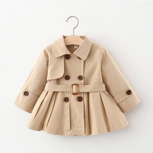 2021autumn Baby Girls Trench Lapel Outwear