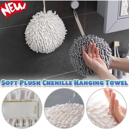 Hand Towel Ball Kitchen Towels Bathroom Soft Plush Chenille Hanging Towel Portable Quick-Drying Towel Prevent Bacterial Growth