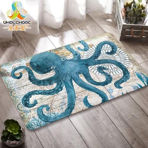 Marine Ocean Style Door Mat Anti-Slip Floor Carpet Sea Octopus Turtle Horse Decorative Home Entrance Indoor Floor Mat 50x80cm