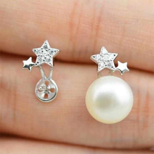 QIAOBEIGE diy pearl accessory 925 sterling silver Star Shape fashion Stud Earrings For Women Girl Jewelry Component Diy Material