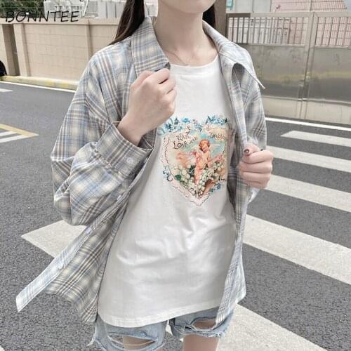 Shirts Women Plaid Fashion Sun Protection College Retro Turn-down Collar All-match Streetwear Summer BF Leisure Female Simple