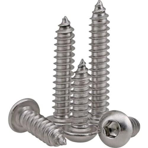 10PCS M3 M4 M5 M6 Hexagon Socket Round Head Self -Tapping Screws A2 Stainless Steel