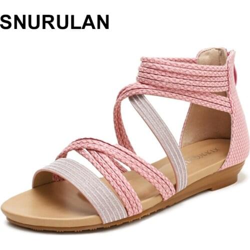SNURULAN Slope Heel Sandals Women Summer Mid-Heel New Roman Shoes Fashion Bohemian Beach Shoes Comfortable Casual Light Female