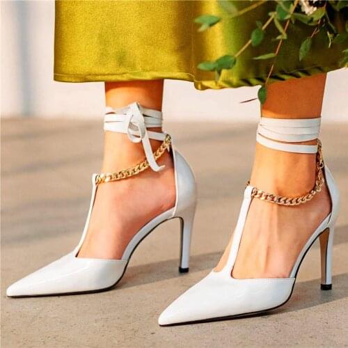Sexy Party Pumps Womens Genuine Leather Stilettos Pointed Toe T Strap Sandals Party Shoes Nightclub 34 35 36 37 38 39 40