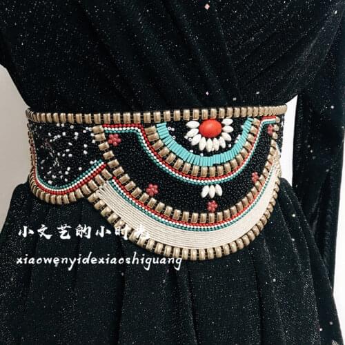 Nepal wide belt bohemian beaded Belts for Women Black Waist Elastic Ladies Decoration Coat Sweater Fashion wait belt