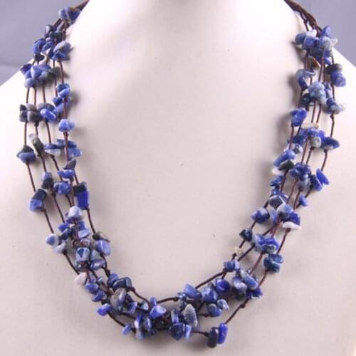 Sodalite Chip Beads Weave Necklace 19 Inch Jewelry F038