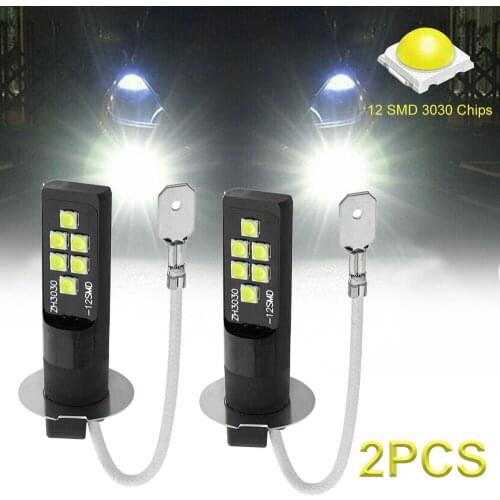 2x H3 LED Bulb 3030 SMD 6000K White Car Fog Light High Bright DRL Driving Lamp Running Light