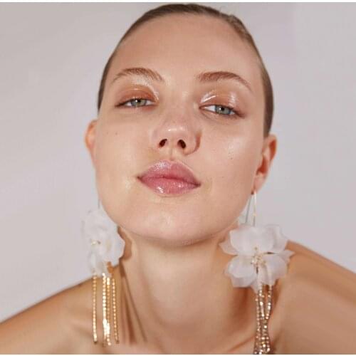 Trend Acrylic Flowers Crystal Chains Tassel Earrings Women Jewelry Boho Ethnic Statement Za Earrings Femme Party Hanging Earring