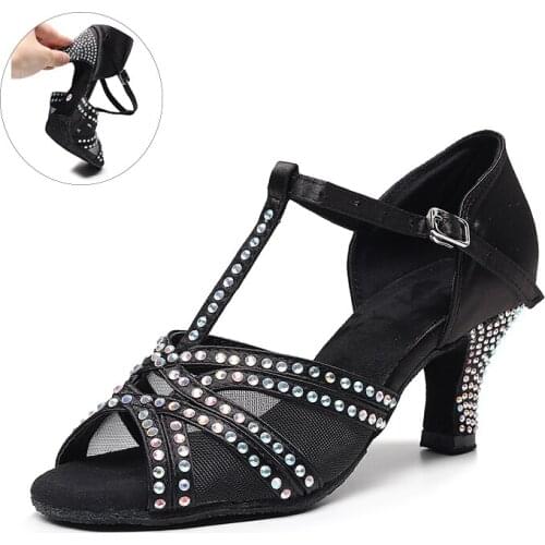 Girls Rhinestone Ballroom Latin Dance Shoes For Woman Soft Bottom Bachata Salsa Dancing Shoes For Wedding Kids Latino Shoes