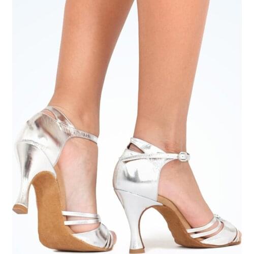 Practice Women Dance Shoes 8cm Heeled Silver PU Latin Salsa Ballroom Tango Classic Dance Shoes Girls Party Dancing Shoes Women