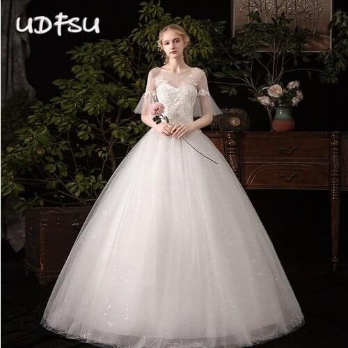 UDFSU Lace Vintage Tulle Bride Wedding Dresses Strapless Elegant Floor Length Ball Gowns Simple Plus Size Wedding Gown