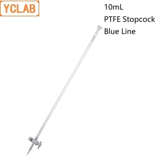 YCLAB 10mL Burette with PTFE Stopcock and Blue Line on Milk White Back Class A Transparent Glass Laboratory Chemistry Equipment