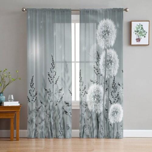 Plant Grey Dandelion Sheer Curtains Window Curtains for Living Room Bedroom Blinds Kids Room Home Decor