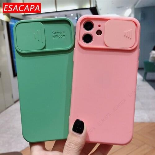 Candy Color Slide Camera Lens Protective Phone Case For IPhone 11 12 Pro Max XR XS Max Liquid Silicone Cover For IPhone 7 8 Plus