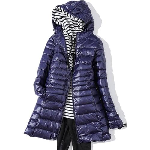 Woman Duck Down Jackets Winter Plus Size Ultralight Hooded Women Down Coat Portable Long Parkas Padded Puffer Overcoat 6XL 7XL