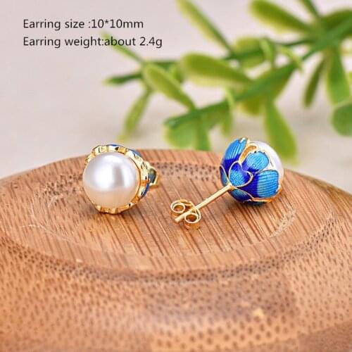 925 Sterling Silver Golden Earring Stylish & Delicate Cloisonne Lacquer Pearl Wedding Earring for Women Girl Fashion Jewelry