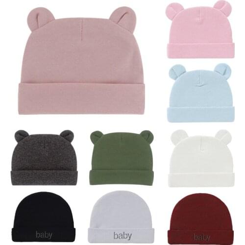 XXFE 1 Pc Baby Turban 0-3 3-6 6-12 Months Newborn Hat with Ear Infant Boys and Girls Gift Double Layer Cotton Warm