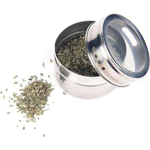 1pcs/set Clear Lid Magnetic Spice Tin Jar Stainless Steel Spice Sauce Storage Container Jars Kitchen Condiment Holder Houseware