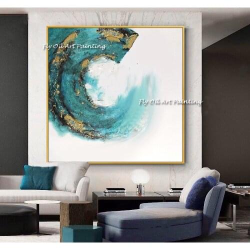 Abstract Gold Handmade Sea Canvas Painting Modern Ocean Seascape Artwork Pictures Thick Oil Wall Art Decoration For Home Office