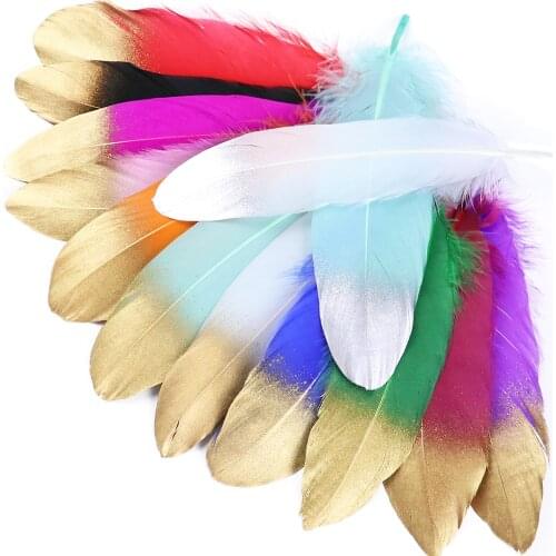 10Pcs Spray Gold Big Goose Feathers Wedding Jewelry Decoration Carnival Clothes Accessories High Quality Plumes Crafts Wholesale