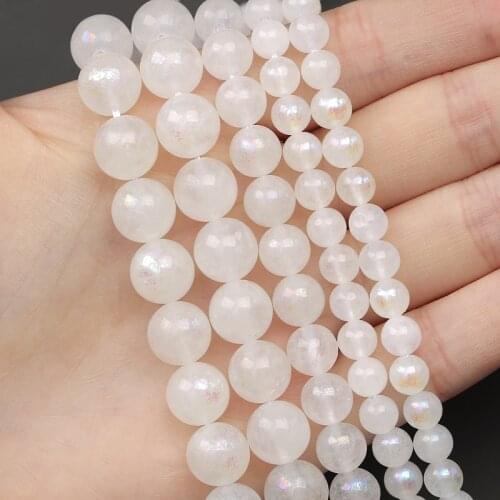MINHIN White Moonstone Beads For Jewelry Making 6 8 10mm Round Loose Spacer Beads DIY Chrams Bracelet 1 Strand
