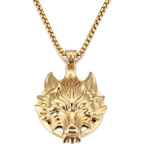 Stainless Steel Gold Black Wolf Head Animal Pendant Necklace Jewelry Gift For Him with Chain Jewelry Gift