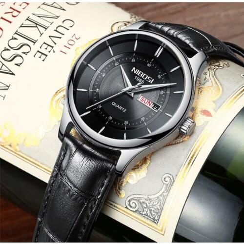 Watches Men Luxury Brand NIBOSI Sport Watches Men Genuine Leather Casual Quartz Clock Men Date Week Display Relogio Masculino