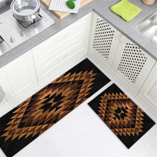 Black Kitchen Mat With Brown Geometric Wood Grain Non-slip Washable Luxury Bathroom Mat Toilet Mat Sofa Mat Long DoorMat Bedroom