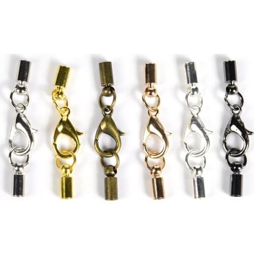 5-10Pcs Leather Cord End Tip Caps Connectors With Lobster Clasp Diy Jewelry Accessories Tassel Caps For Jewelry Making Supplies