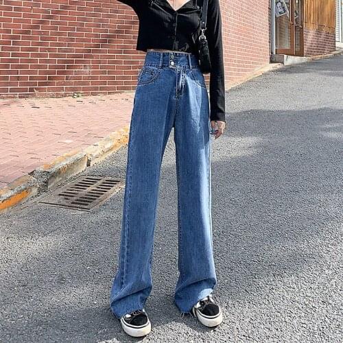 Jeans women straight loose high-waisted thin small drape wide-leg mopping loose denim jeans long brand ladies pants plus size