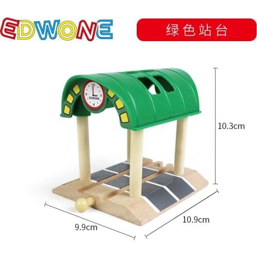 EDWONE Green Top Small Station Wood Railway Track Train Slot Railway Accessories Original Toy Gifts For Kids