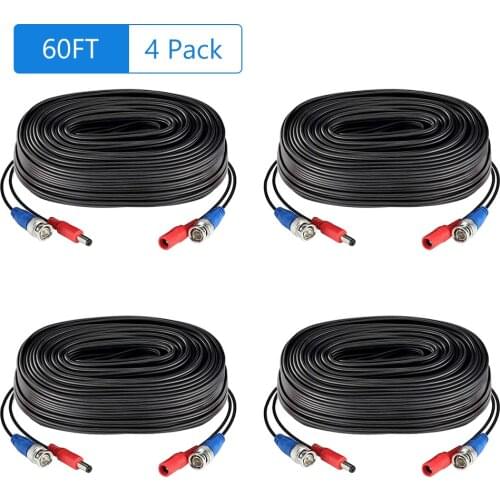 Black/White 60ft /18.3m 2-in-1 Video Power CCTV Cable BNC Extend Cord for Home Security Surveillance Cameras DVR System