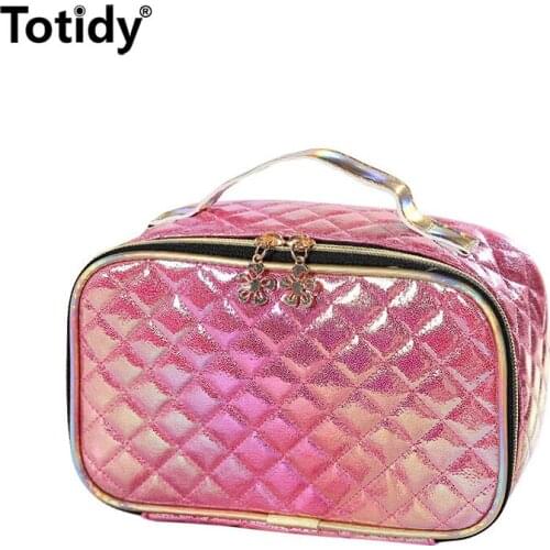 Plaid Women Cosmetic Bag Pu Leather Beauty Suitcases For Cosmetics Case Female 2021 Fashion Travel Makeup Bag Organizer