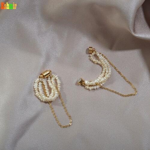 Kshmir 2020 French Retro Freshwater Pearl Earrings Fashion Women Clip Earrings Tassel Ear Clip Magnet Buckle Baroque Pearl 10771