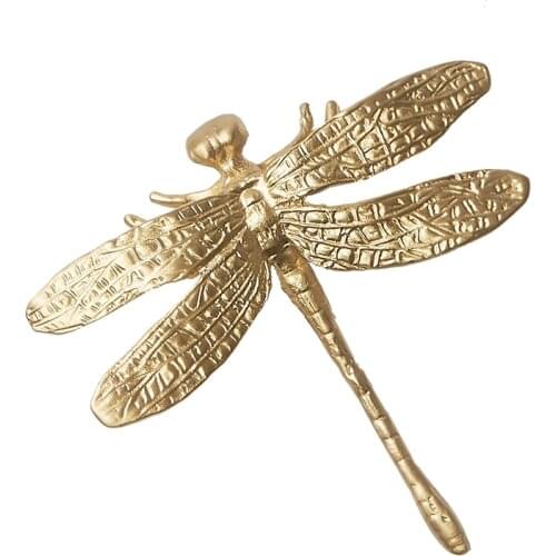 Brass Single Hole Handle Wardrobe Shoe Cabinet Door Handle Pure Copper Handle Dragonfly Insect Elk Orchid Rose Leaf