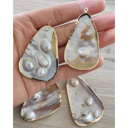 Natural mother shell pearl with freshwater pearl beads gold pendant for necklace jewelry DIY