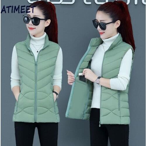 New Women Autumn And Winter Thickened Vest Filling Cotton Solid Color Sleeveless Jacket