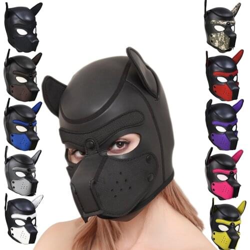 Brand New Fashion Padded Latex Rubber Role Play Dog Mask Puppy Cosplay Full Head with Ears 10 color Stage performance props Hot