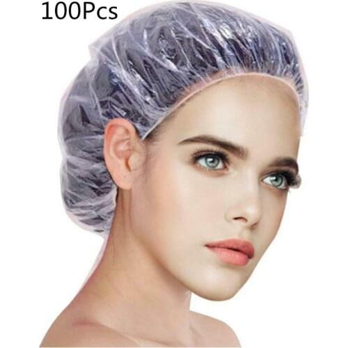 100Pcs Disposable Clear Spa Hair Salon Home Shower Bathing Elastic Cap Disposable Discharge Makeup Clean Face Beauty Durable